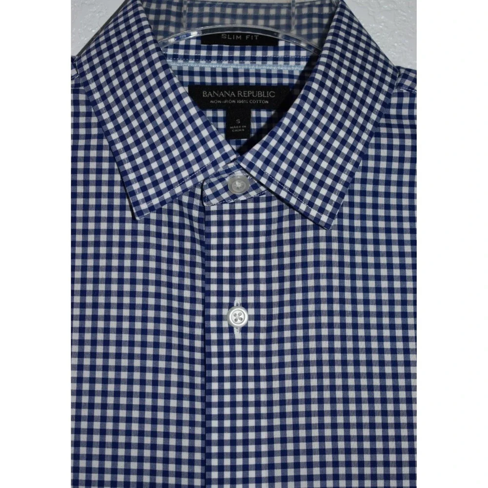 Banana Republic Shirt Mens Small Slim Fit NON-IRON 100% Cotton Button Down Check